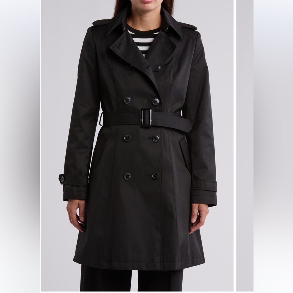 NWT Lauren Ralph Lauren Black Flare Skirt Needle Trench Coat Trenchcoat Small S